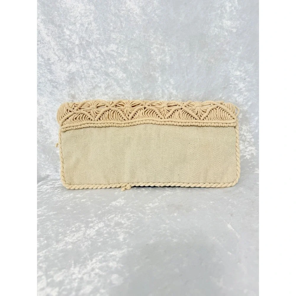 American Eagle Outfitters Cream Macrame Fringe Boho Clutch Bag Neutral Woven New